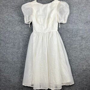 Candi Jones Vintage Dress White Puff Sleeves‎ Lace Juniors size 7